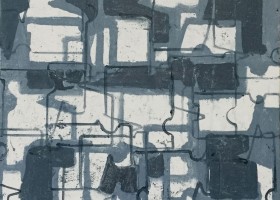 Over Town no.9 2019, 40.5 x 48.5 cms, acrylic on canvas