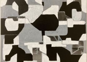 Town and Packaging, Black and White no.7 2023, 51 x 61 cms, acrylic on canvas