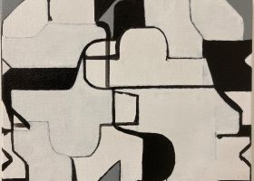 Town and Packaging, Black and White no.8 2023, 25.4 x 30.7 cms, acrylic on canvas