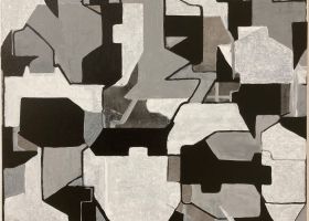 Town and Packaging, Black and White no.6 2023, 51 x 61 cms, acrylic on canvas