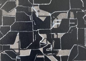 Town and Packaging, Black and White no.9 2023, 24.4 x 30.7 cms, acrylic on canvas