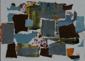 Rip it up no 10, 2016. 25.5 x 30.5 cms. Acrylic and paper on primed hardboard.